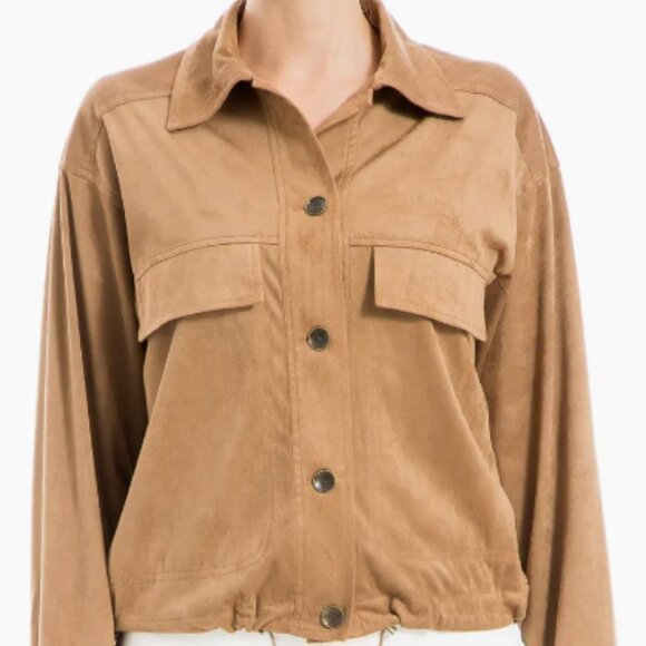 MAX STUDIO Faux Suede Bomber Jacket Vicuna (Camel Tan Color) SZ LARGE NEW - Picture 4 of 8